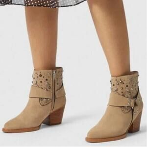Coach Studded Suede Ankle Boots Western Buckle Booties Size 8